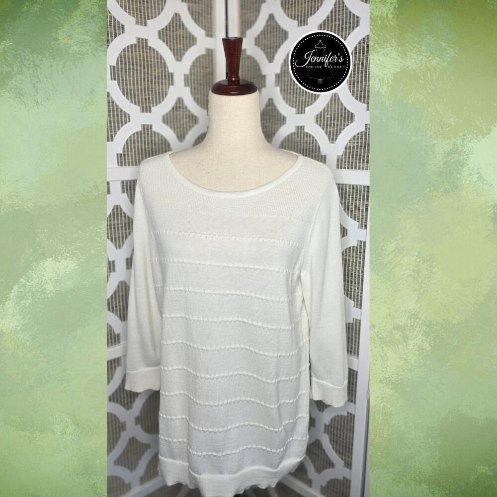 Croft and Barrow White Scoop Neck 3/4 Sleeve Sweater Size Large